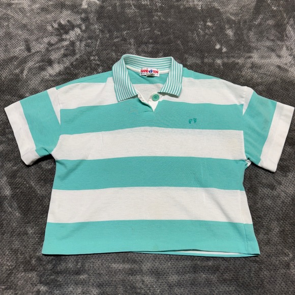 Hang Ten Tops - Vintage Hang Ten Striped Polo Shirt Teal White Made in USA Womens Small 6T978‎